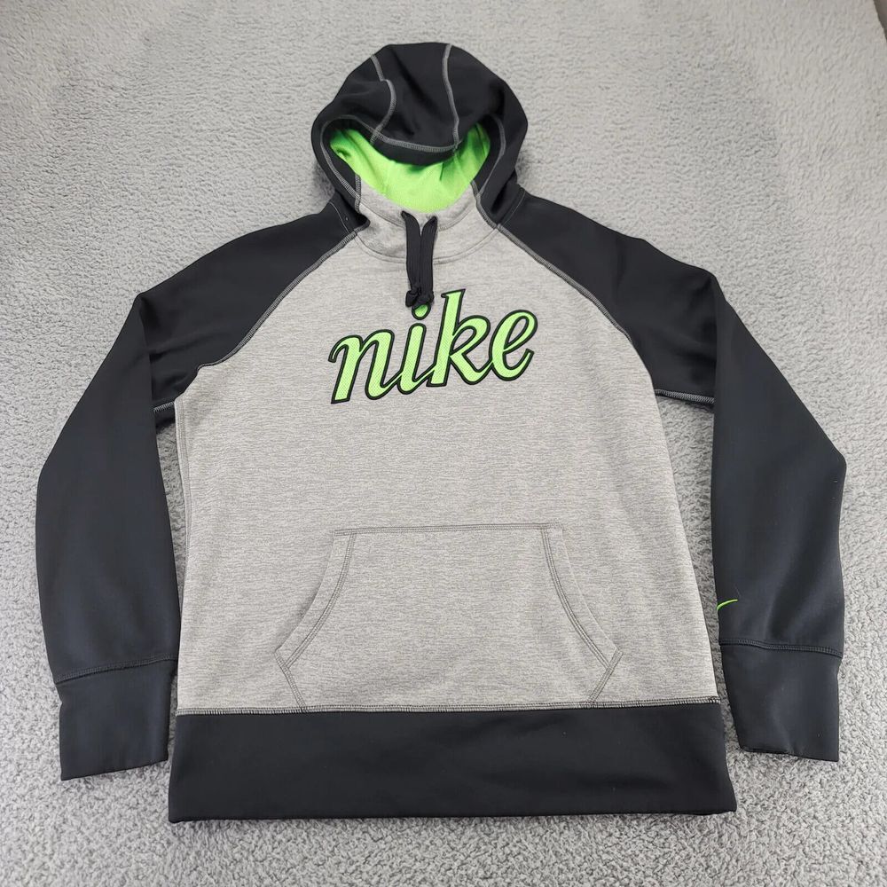 Nike Hoodie Boys Large Gray Therma Fit Spellout Swoosh Long Sleeve Jacket